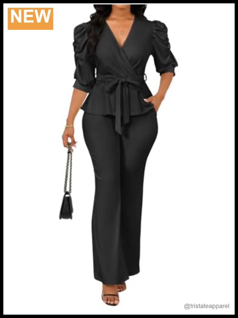 Women's Dressy Two Piece Wide Leg Pant Suit Set with Pockets